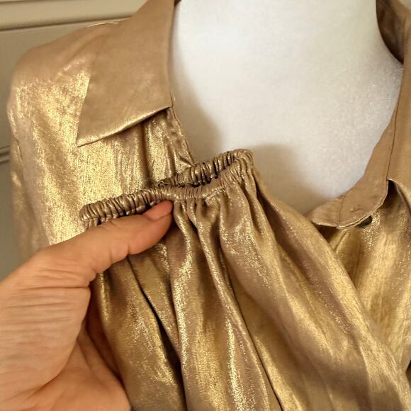 NWT Jodifl Gold Metallic Button Front Babydoll Shirt Dress Size S Holiday Party - Picture 4 of 7